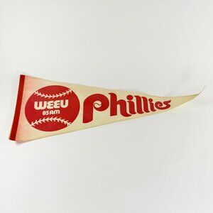 Vintage WEEU 85 AM Phillies Pennant Felt 29in Retro Philadelphia Baseball Decor